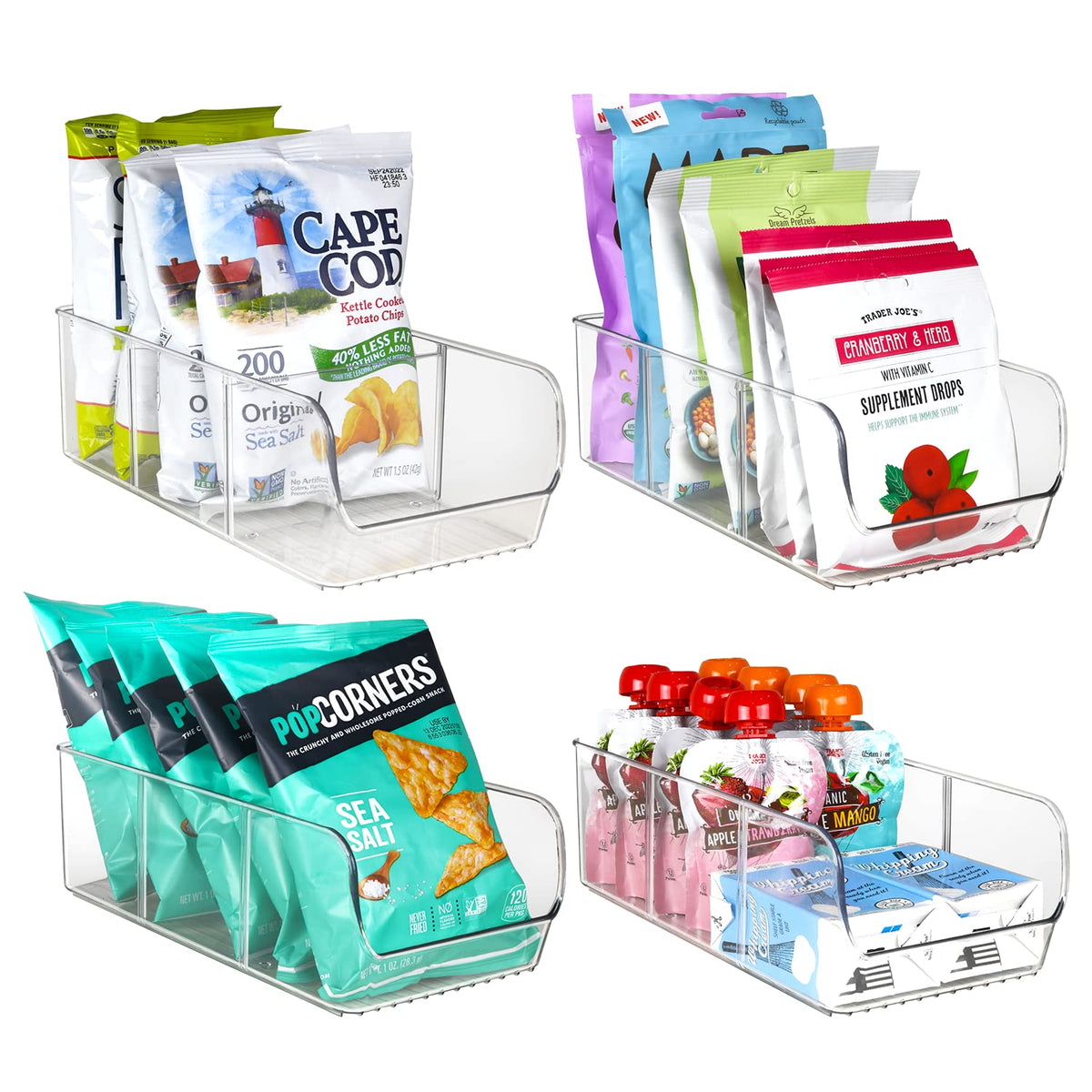ELTOW snack organizer with three compartments and removable dividers for tidy pantry storage