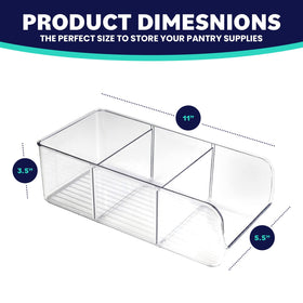 ELTOW 11 x 5.5 x 3.5 inch bin stores snacks.
