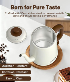 ELTRIKO Gooseneck Kettle auto shut-off enhances safety in busy mornings.