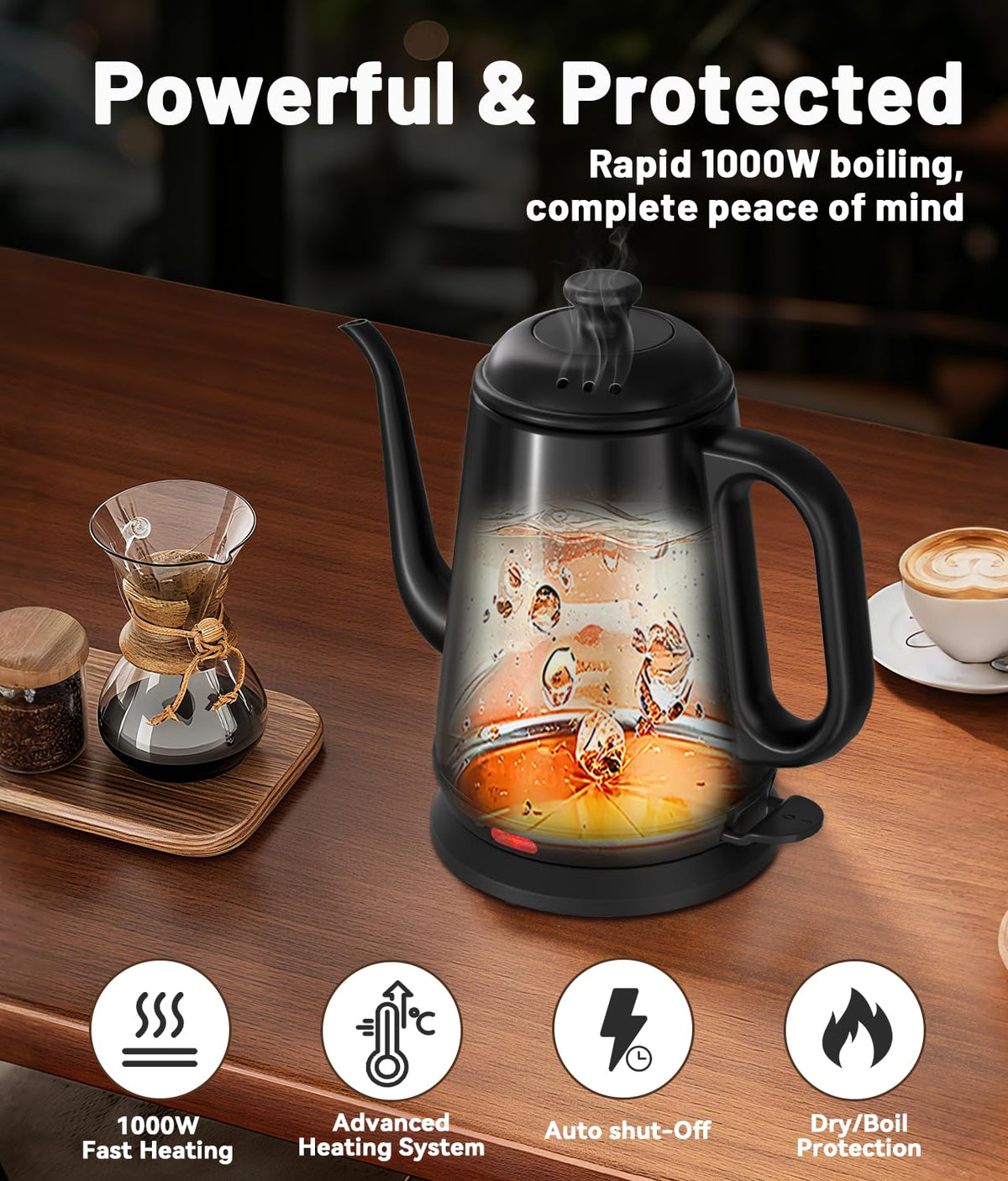 ELTRIKO gooseneck kettle auto shut-off for safe brewing