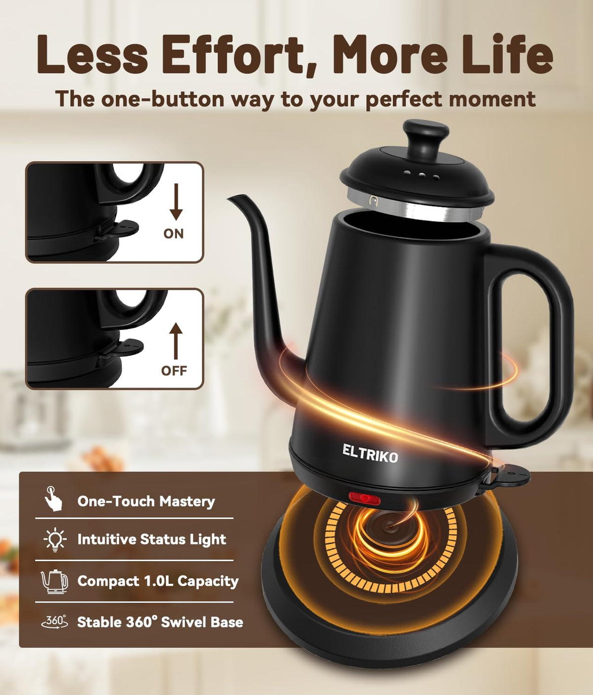 ELTRIKO gooseneck kettle precision pour for better flavor