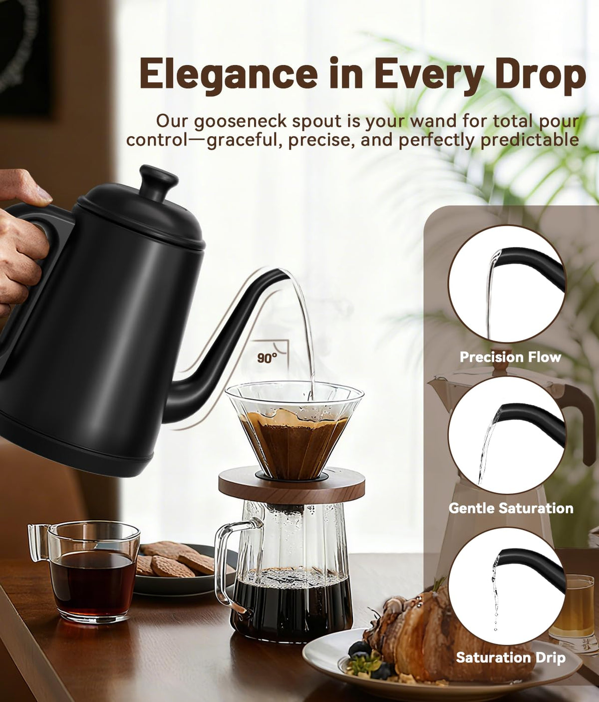 ELTRIKO gooseneck kettle stainless steel body supports pure flavor