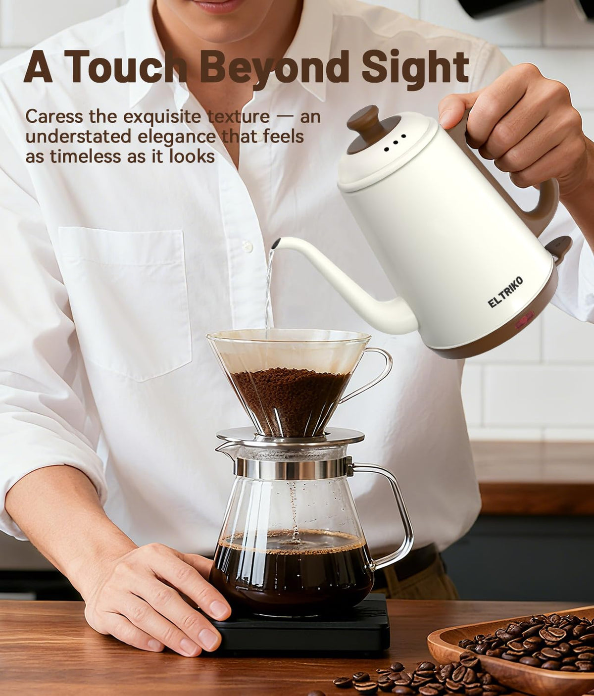 ELTRIKO Gooseneck Kettle stainless steel body ensures durable, plastic-free flavor.