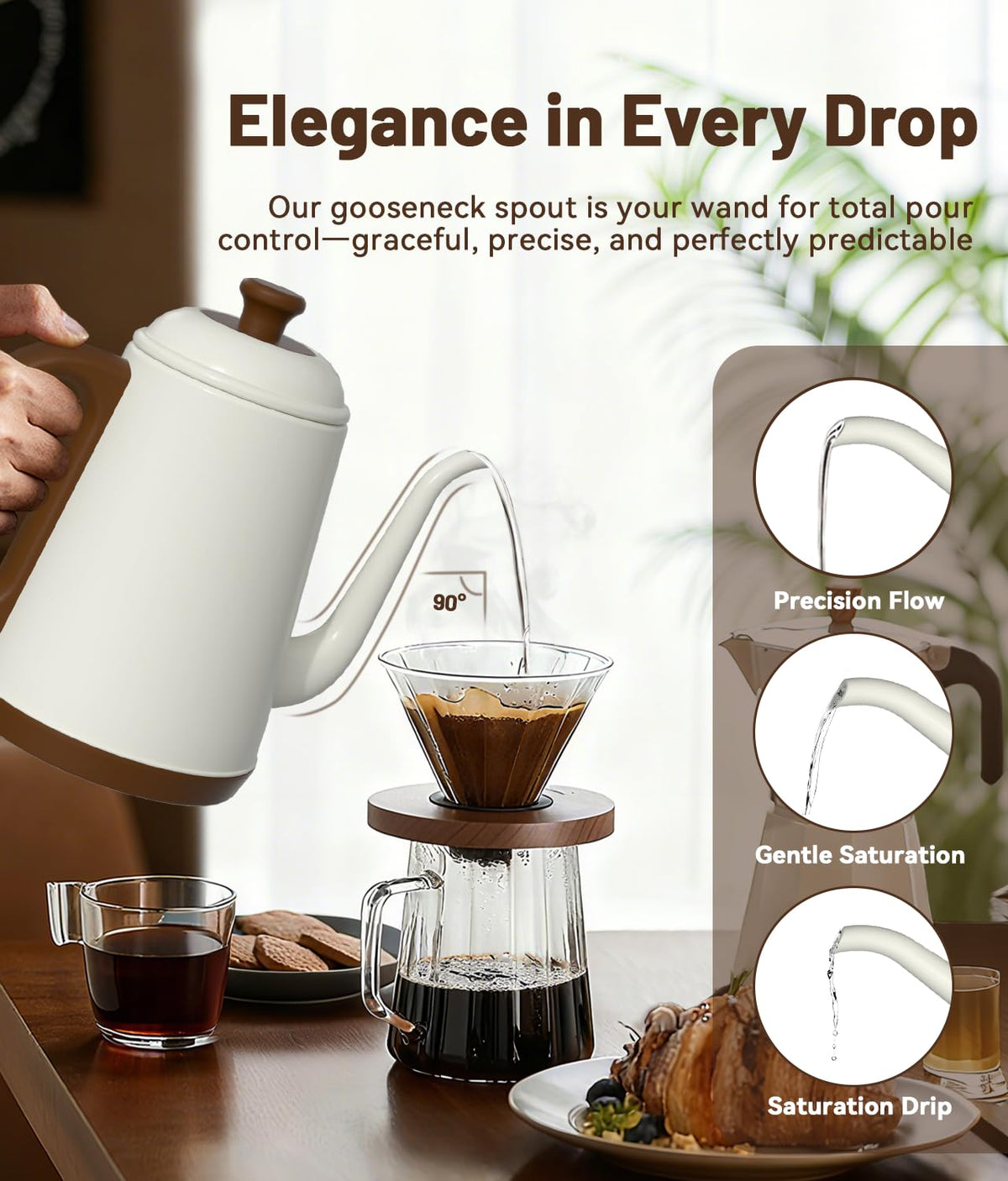 ELTRIKO Gooseneck Kettle steams quickly for aromatic tea and coffee.