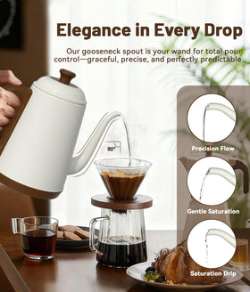 ELTRIKO Gooseneck Kettle steams quickly for aromatic tea and coffee.