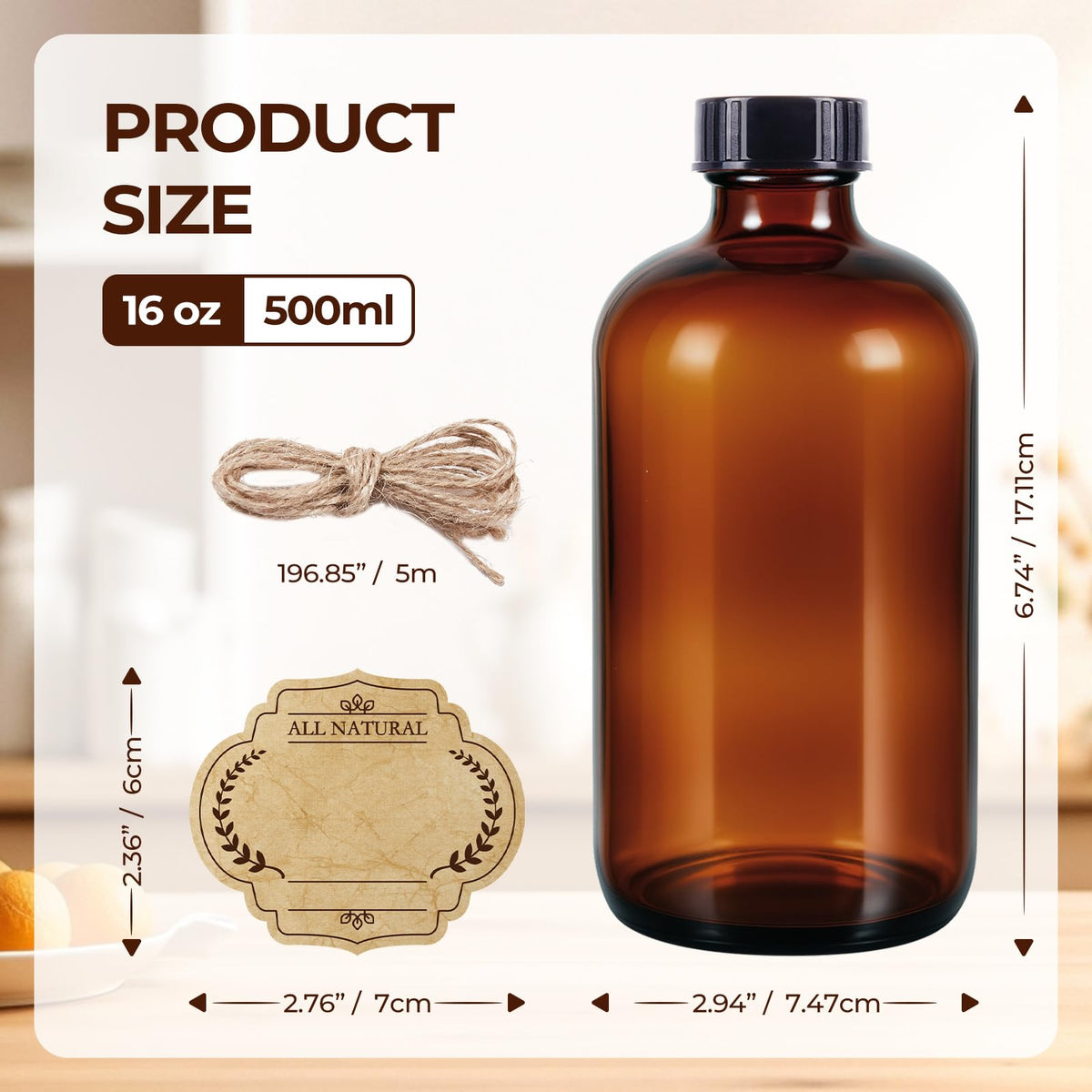 Elumeiro black-cap bottle shows airtight design for kombucha storage.