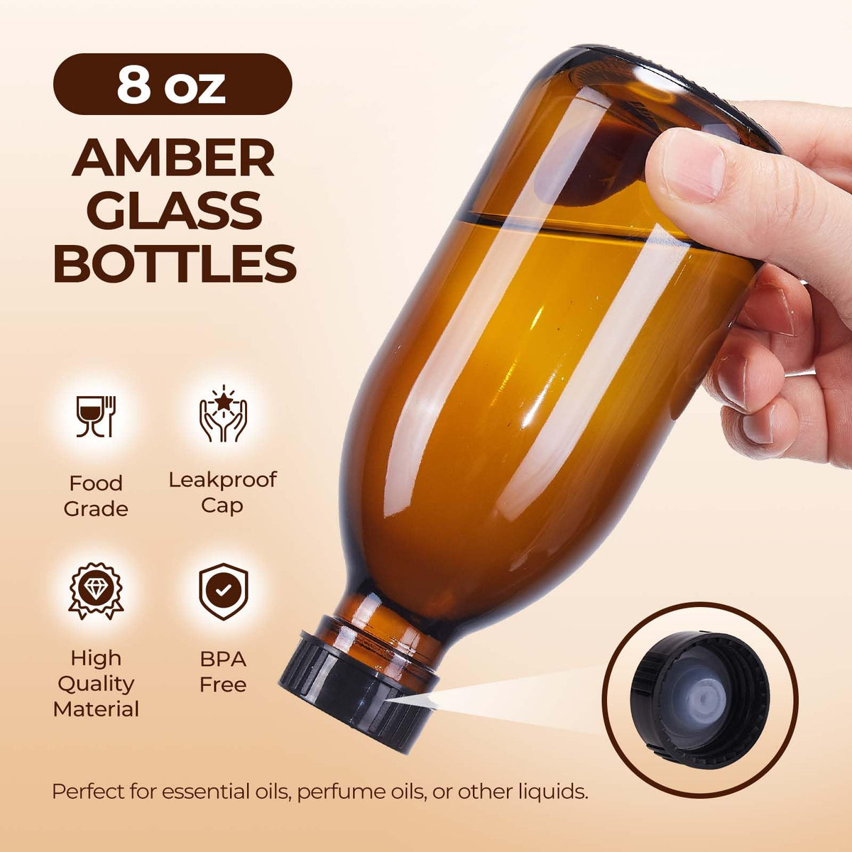 Label-ready amber bottle for personalized vanilla extracts or gifts.