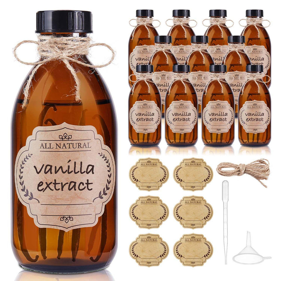 Elumeiro 8oz amber glass bottle 12-pack highlighting UV protection for light-sensitive liquids.