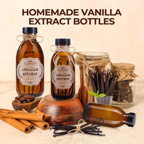 Vanilla extract bottle showcases elegant packaging for DIY kitchen creations.