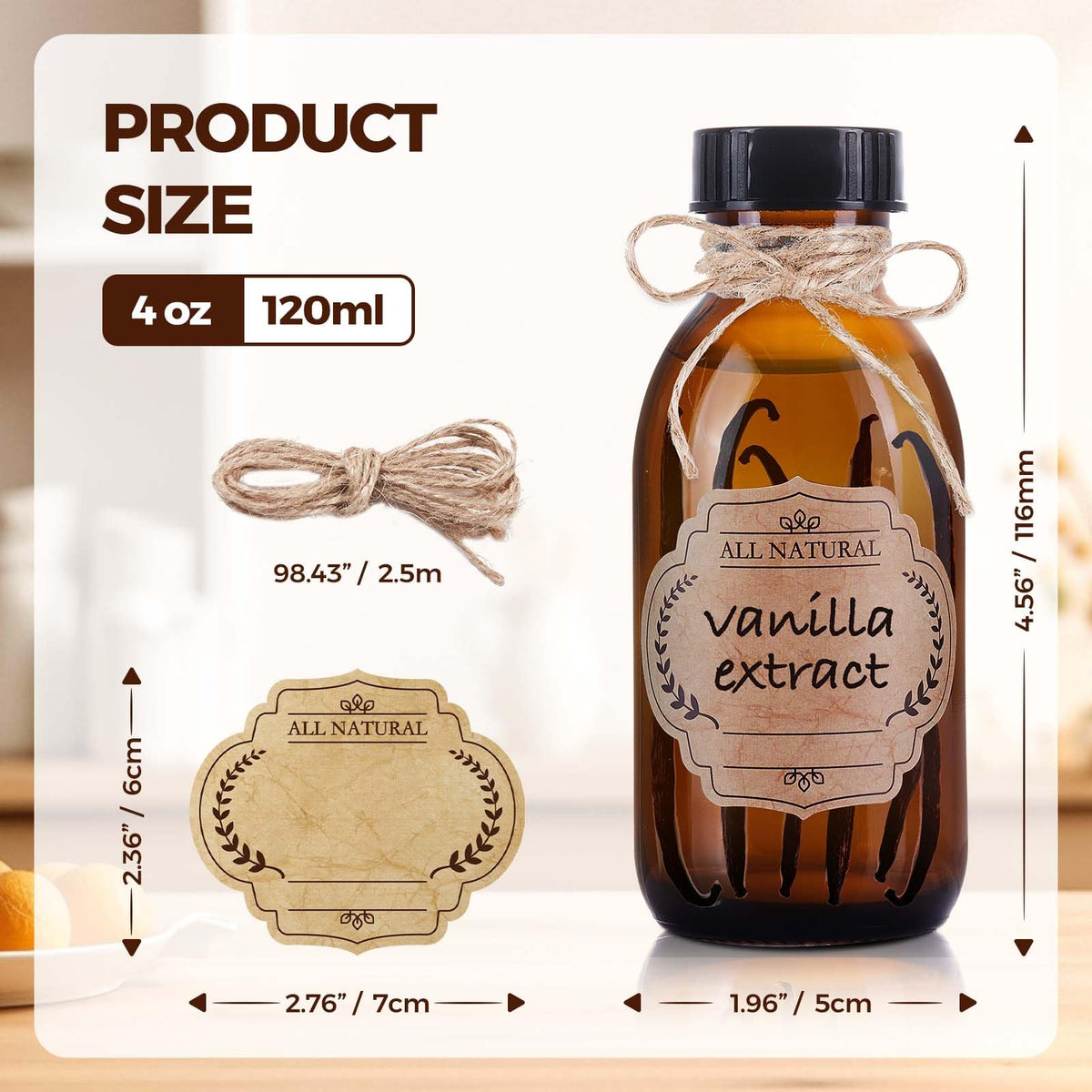 Elumeiro writable label on vanilla bottle for easy naming and dating.