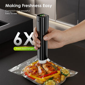 Compact Elxis vacuum sealer fits in your hand for on the go freshness.