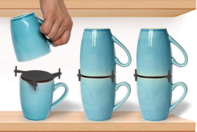 ELYPRO coffee mug organizer in black stackable design for compact cabinet storage.