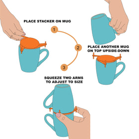 ELYPRO six-pack mug stackers hold up to 12 mugs for organized shelves.