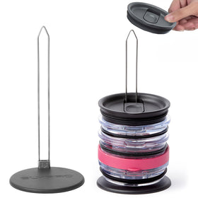 ELYPRO lid organizer vertical storage keeps Stanley and Yeti lids visible and easy to grab.