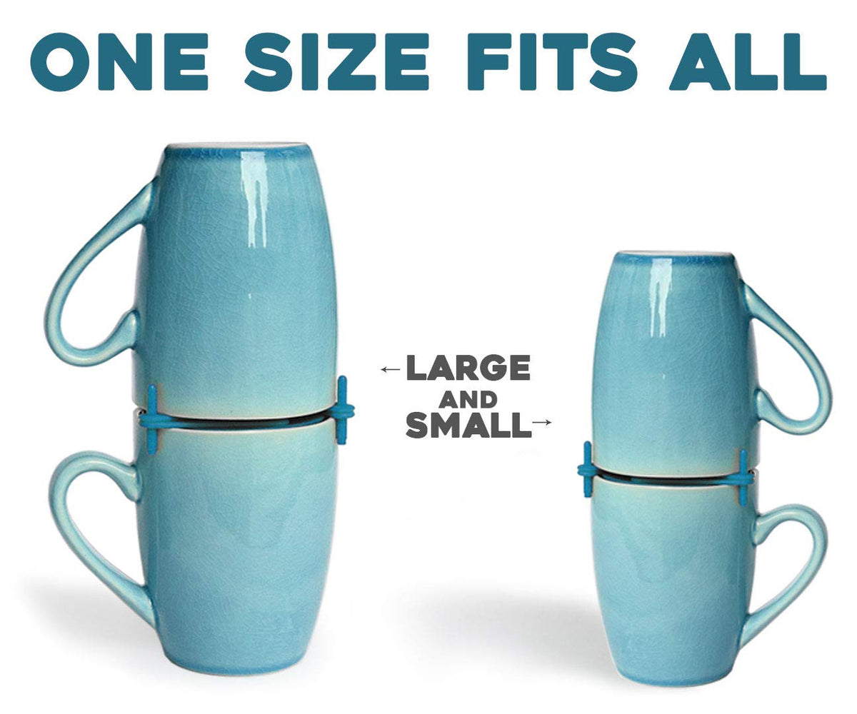 ELYPRO stackable mug storage shown in a compact kitchen setup