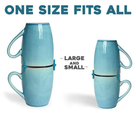 ELYPRO stackable mug storage shown in a compact kitchen setup