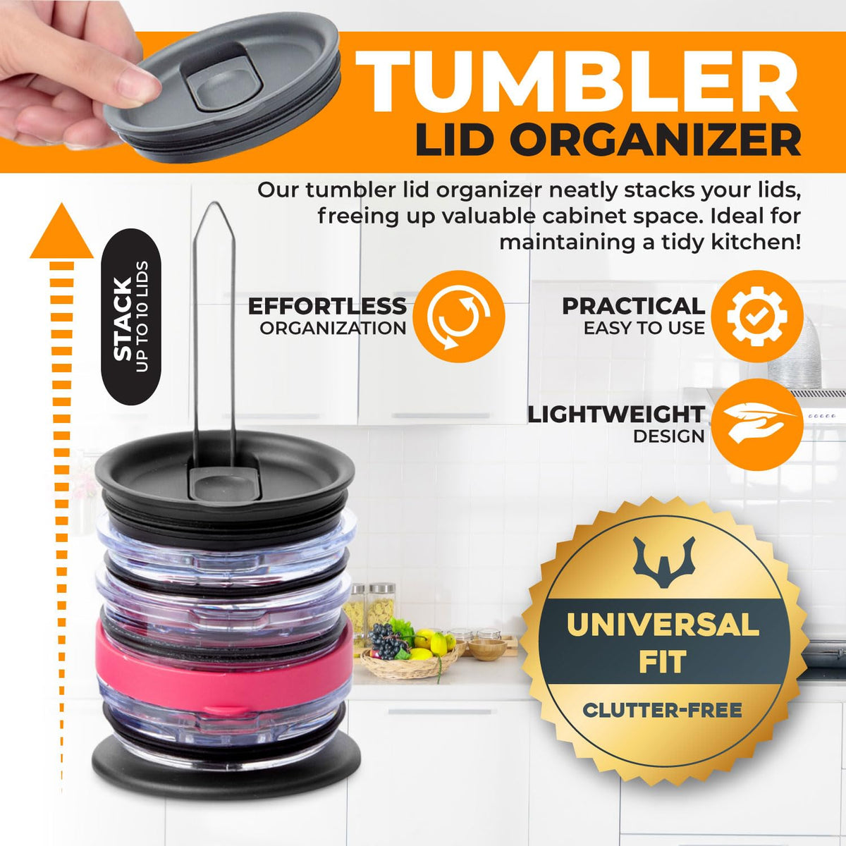 ELYPRO sturdy steel construction provides durable support for your tumbler lid collection.