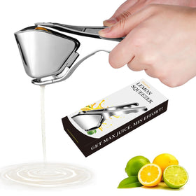 Elyssnova lemon squeezer front view demonstrates sleek stainless steel for effortless juice extraction.
