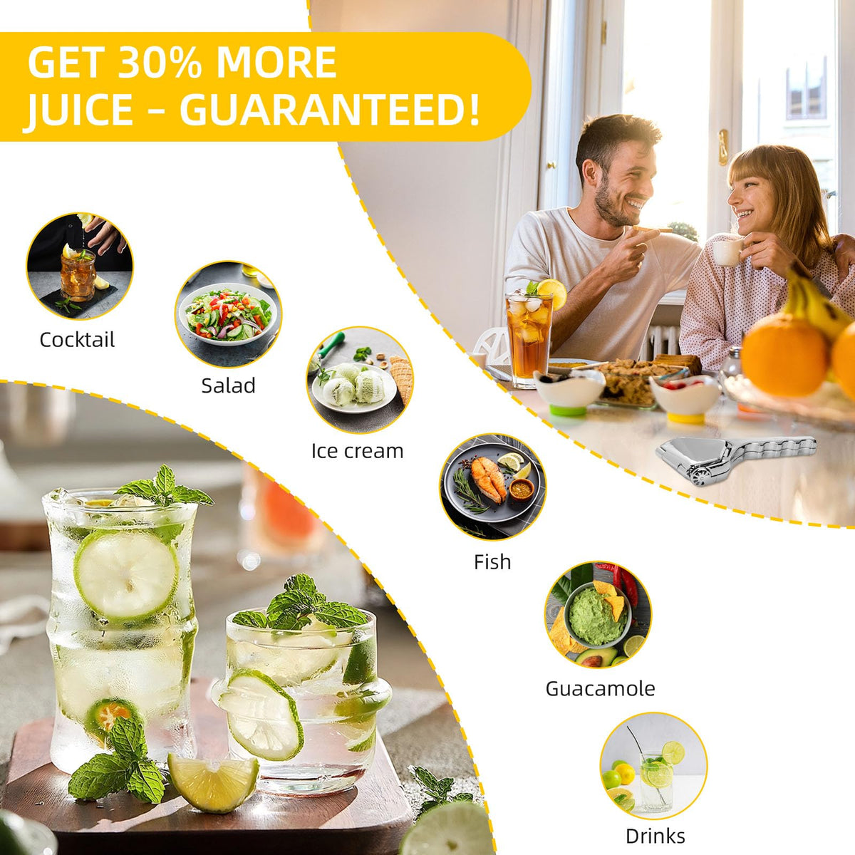 Elyssnova lemon squeezer heavy-duty construction resists rust when squeezing thick-skinned fruit.