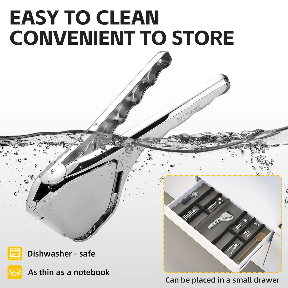 Elyssnova lemon squeezer compact design saves valuable counter space in small kitchens.