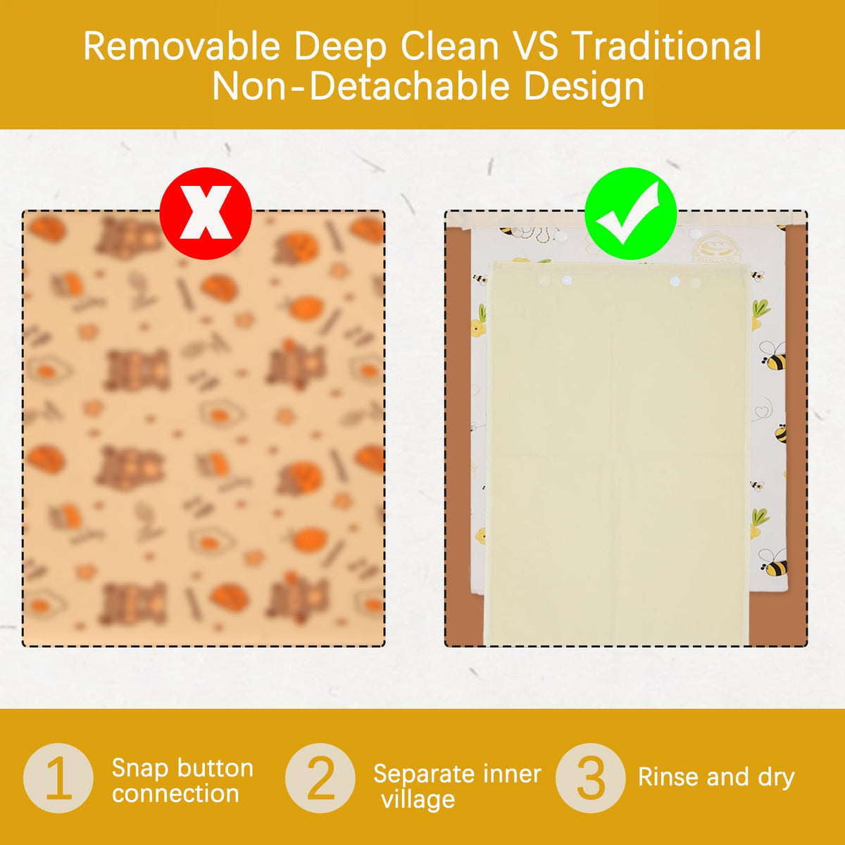 Liner removed to reveal beeswax inner, showcasing easy cleaning.