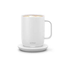 Ember Mug 2 14oz on desk keeps coffee warm for long work sessions