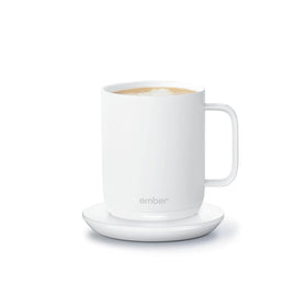 Ember Mug 2 front view with LED indicator showing the drink is at the right temperature.