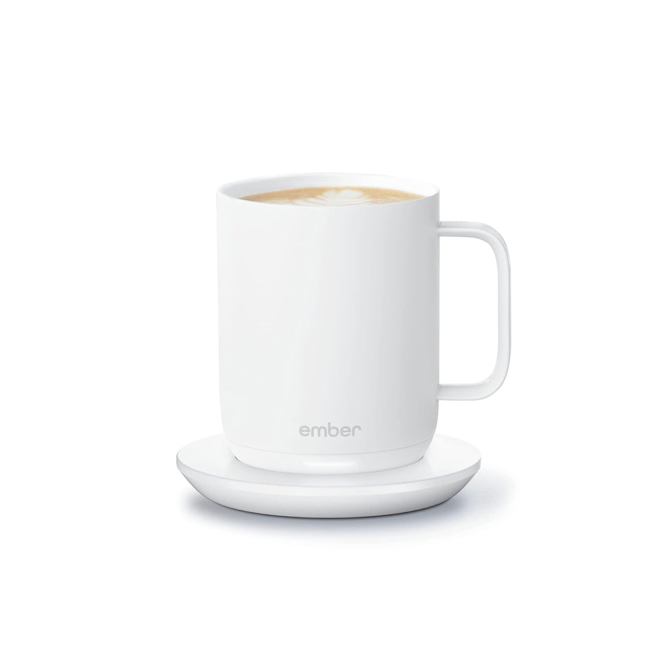 Ember Mug 2 front view with LED indicator showing the drink is at the right temperature.