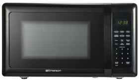 Emerson MW7302B compact microwave front view for space-saving kitchens.