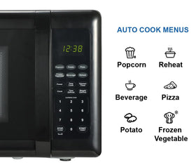 Emerson MW7302B ten power levels enable precise reheating and cooking.