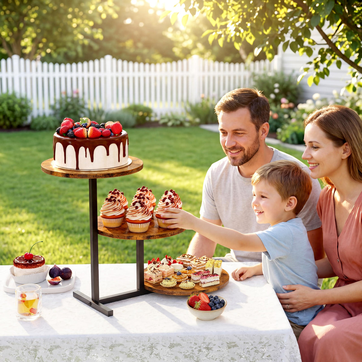 Emfogo dessert display stand featuring cupcakes and generous capacity