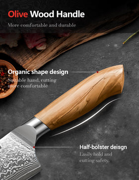 Emojoy Damascus knife laser sharpening edge demonstrates precise 15° cutting angle.