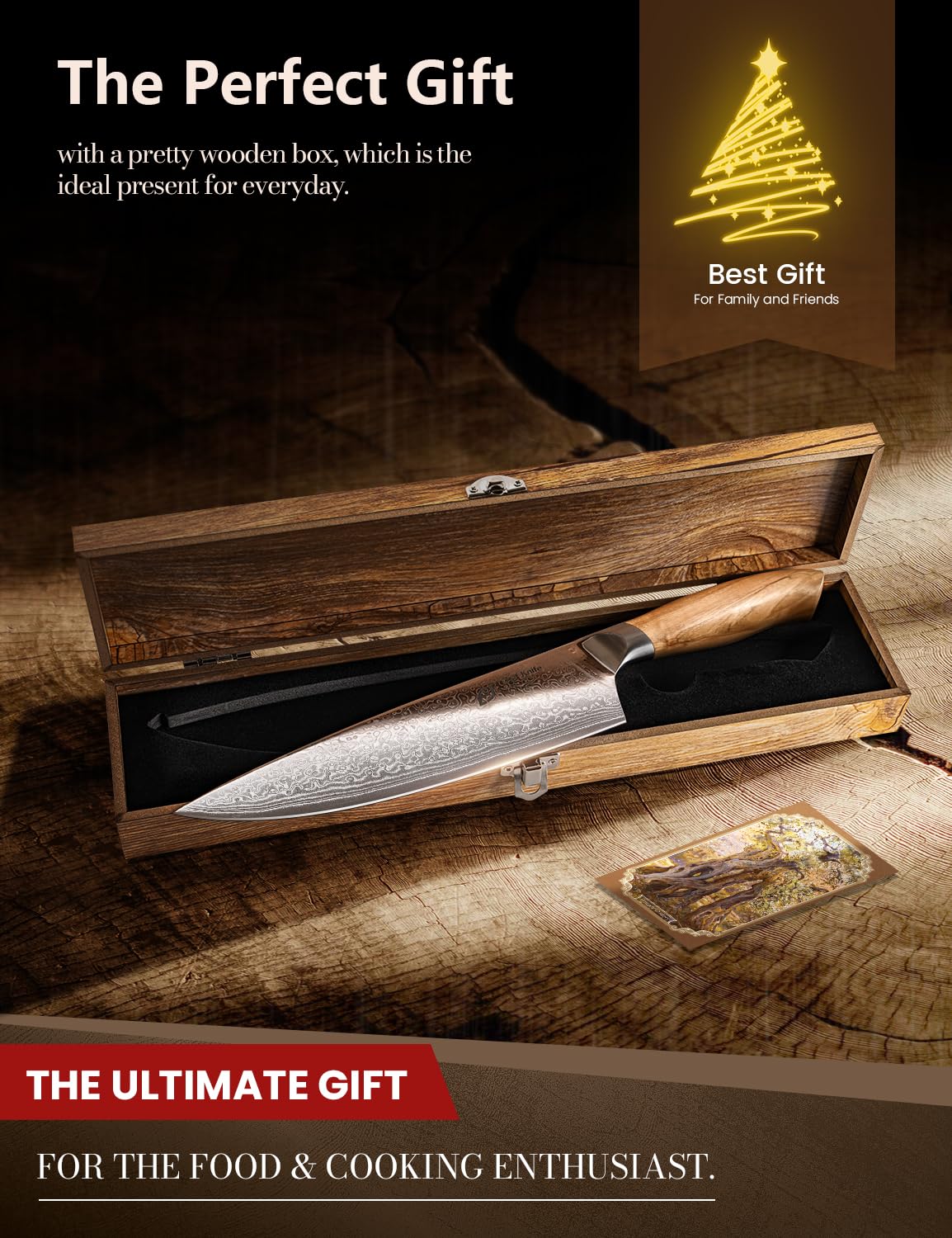 Emojoy Damascus knife storage case keeps blade protected and organized.
