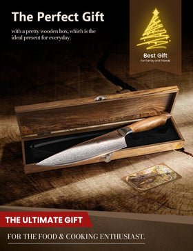 Emojoy Damascus knife storage case keeps blade protected and organized.