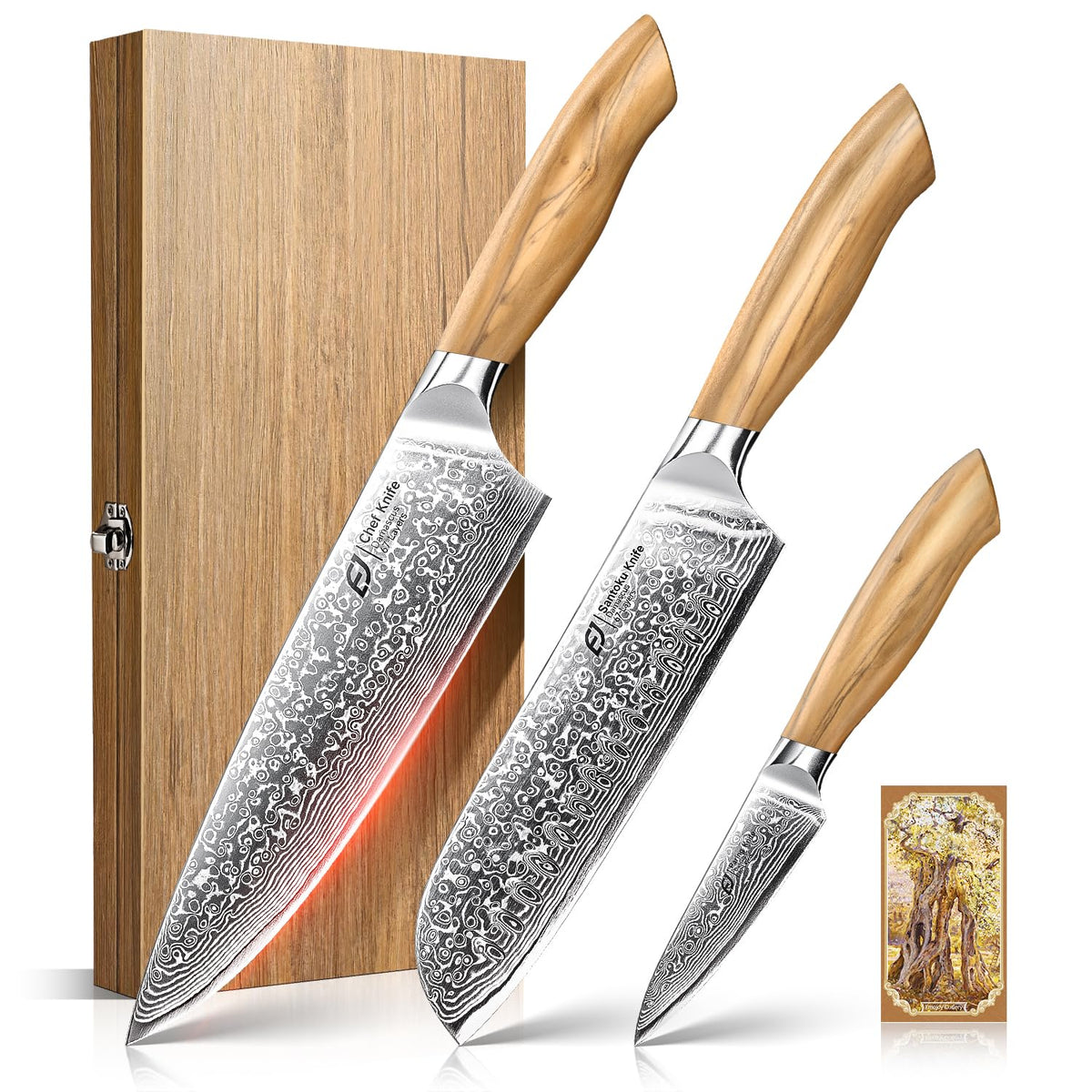 Emojoy Damascus 8-inch chef knife with razor edge for precise slicing.