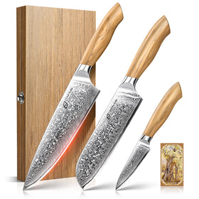 Emojoy Damascus 8-inch chef knife with razor edge for precise slicing.