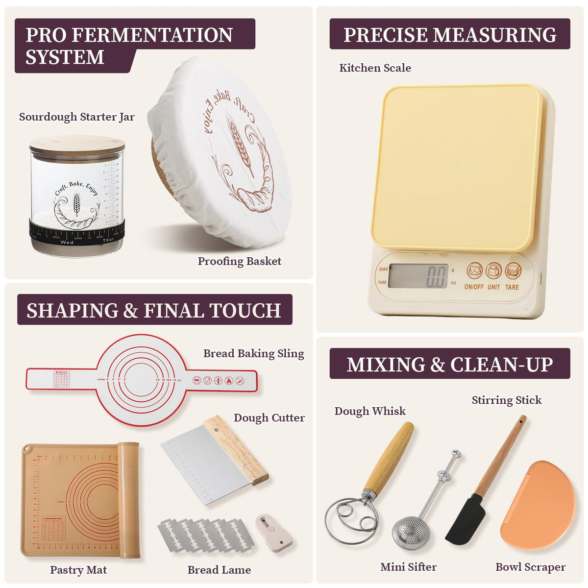 Emojoy Sourdough Starter Kit 9-inch proofing basket for airy, well-shaped loaves.