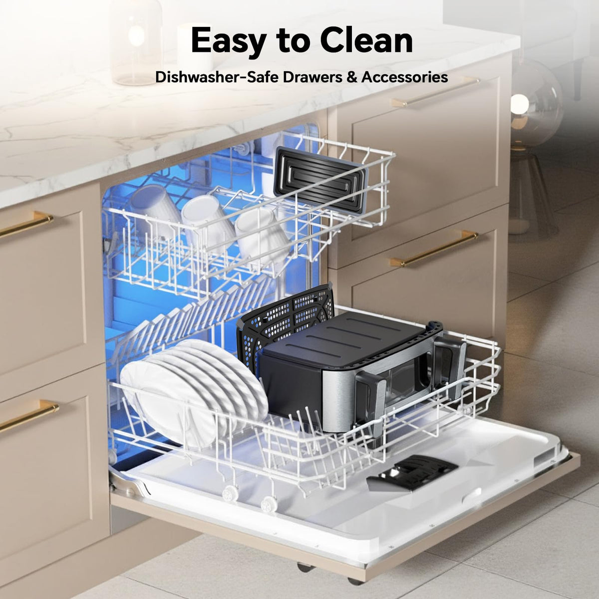 Emphsism non-stick interior and removable pans simplify cleanup after cooking