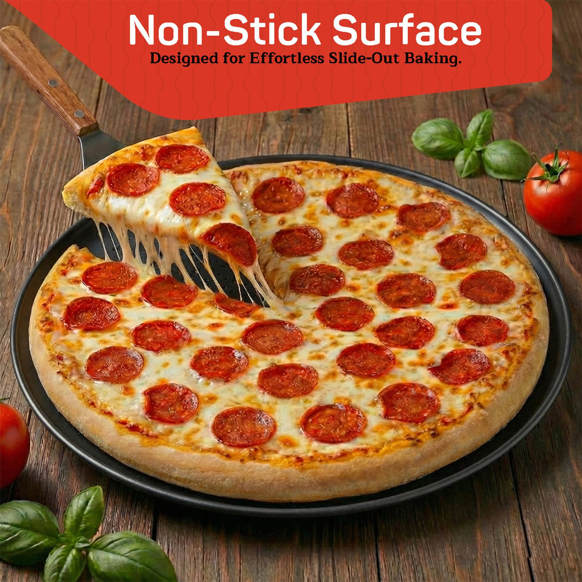 Emporio Kitchen perforated base promotes airflow for a golden crust.