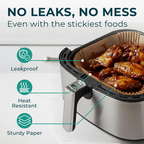 Liners designed for baking and roasting in 5-8QT air fryers.