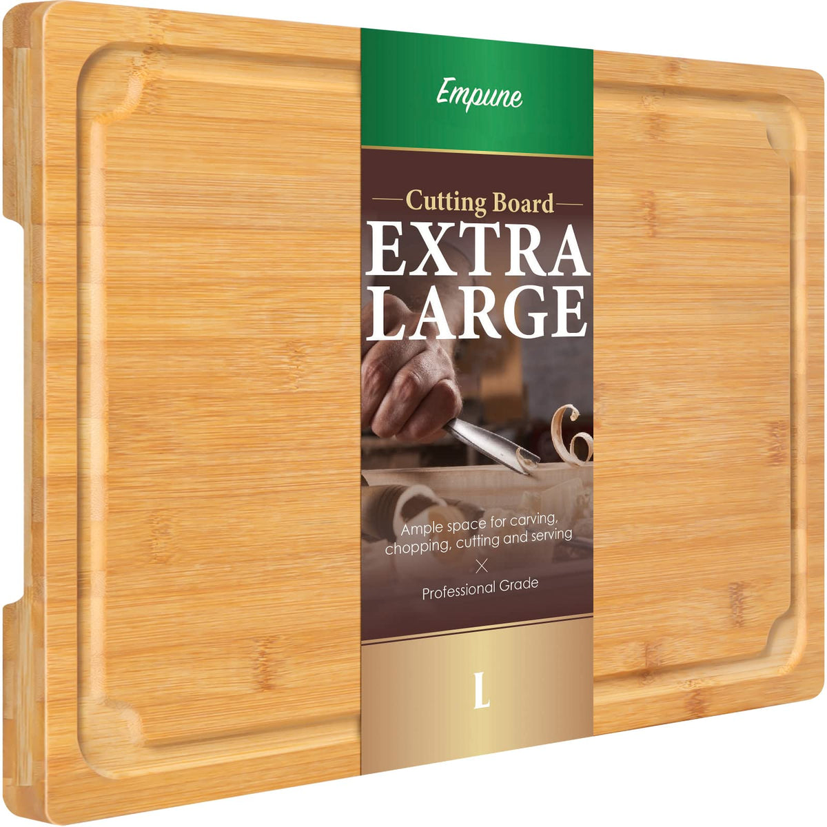 Empune 16inch bamboo cutting board with a juice groove for tidy liquid containment