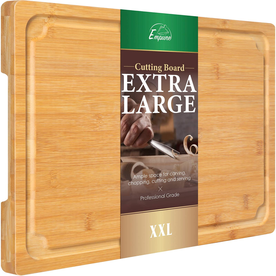 Empune 2XLarge cutting board top view with ample bamboo workspace.