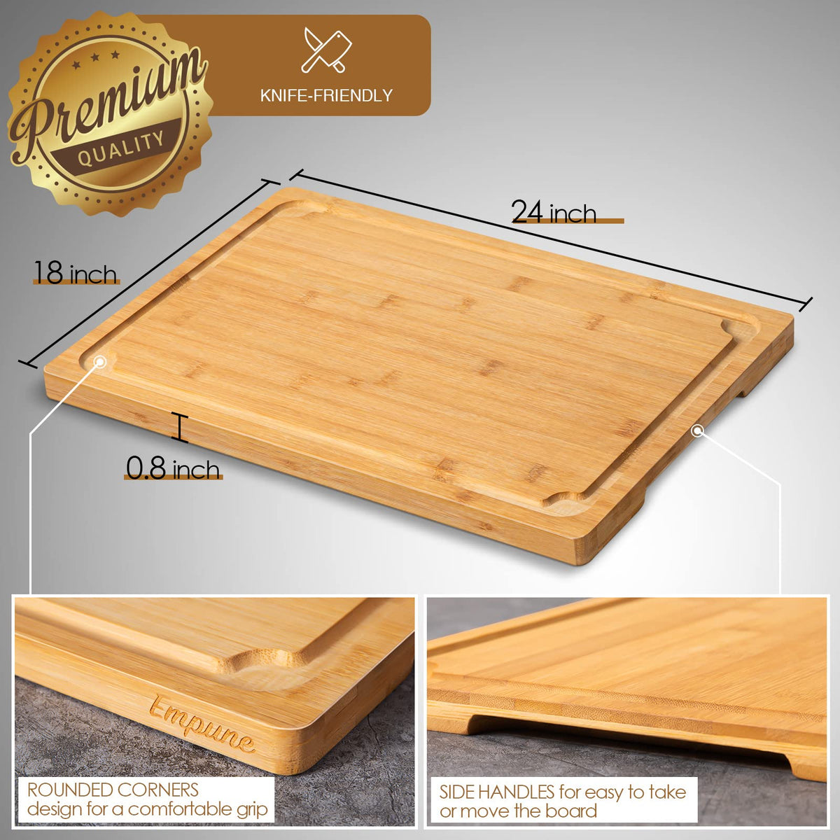 Empune 3XLarge board with built in side handles for smooth transport and serving