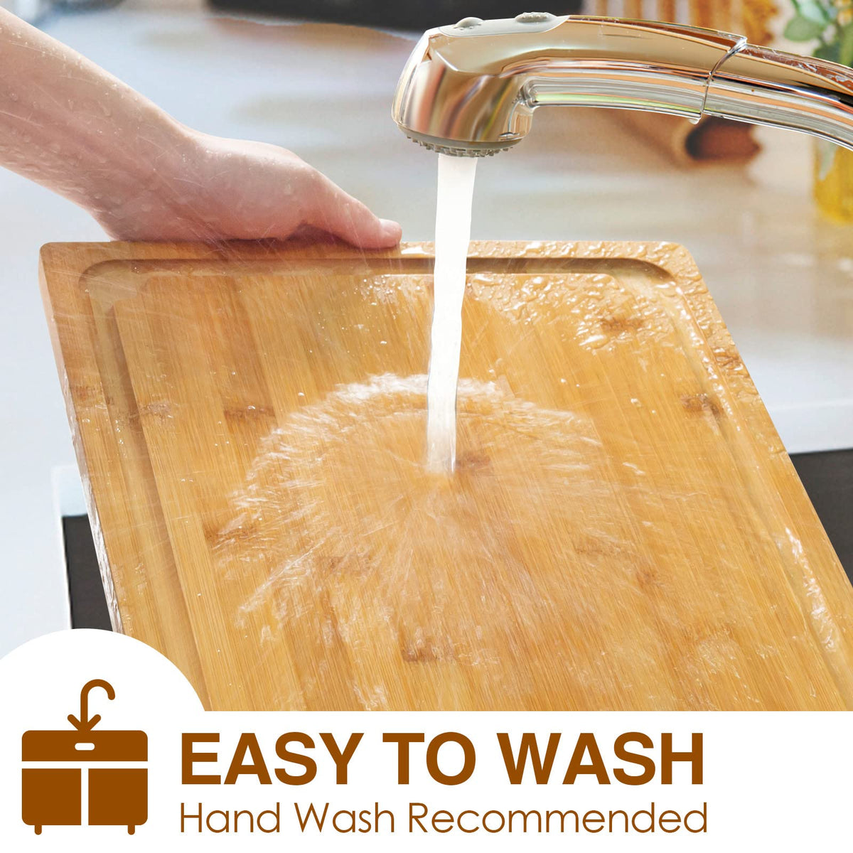 Empune cutting board is easy to clean and stain-resistant.