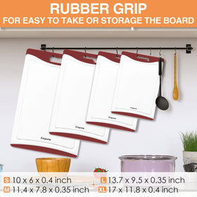 Empune large cutting board demonstrates built-in juice grooves catching liquids neatly.