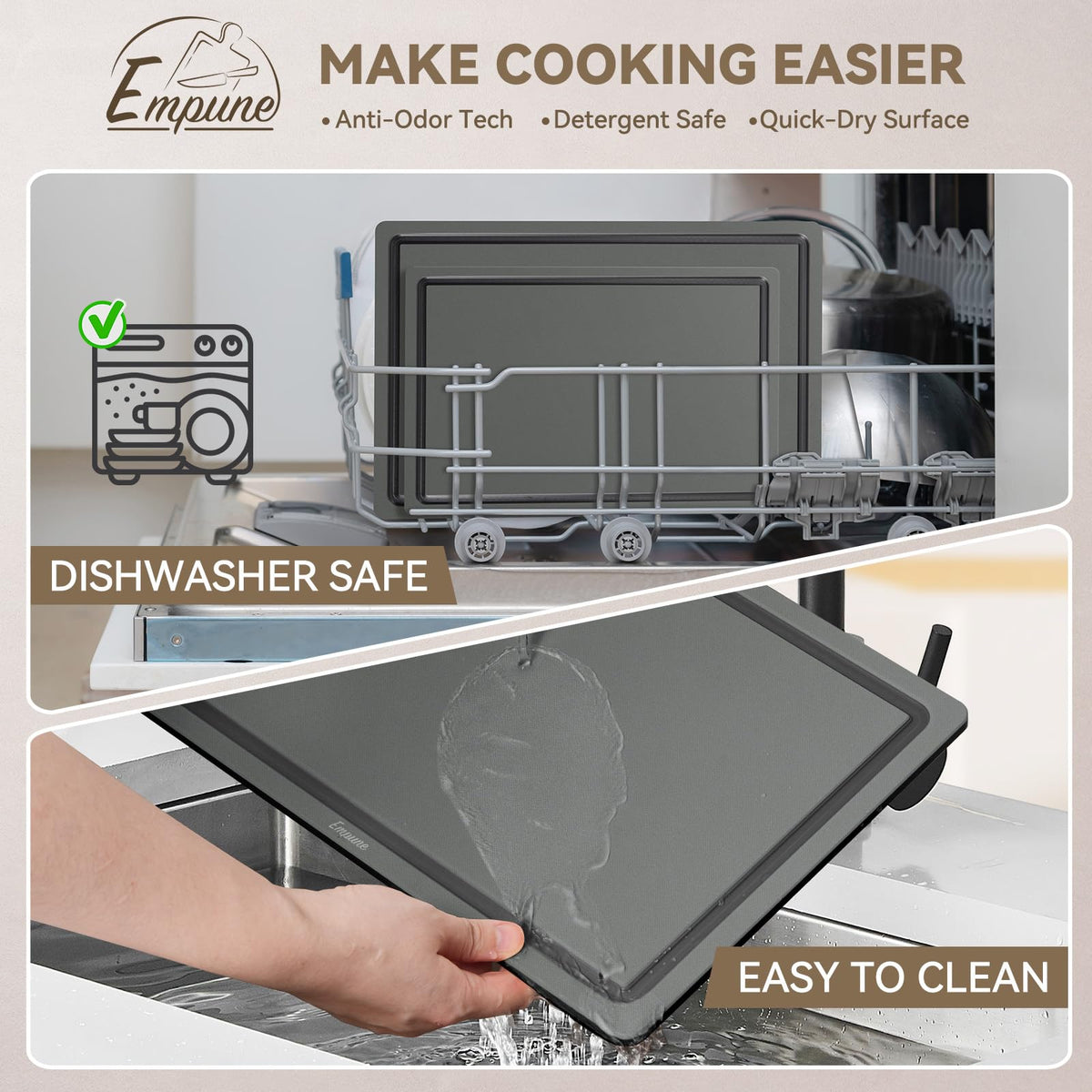 Empune cutting board rack storage keeps boards upright and accessible.