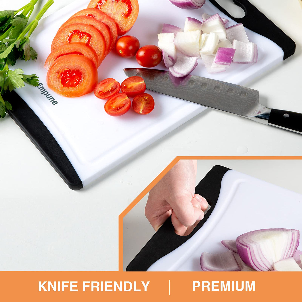 Empune cutting board set dishwasher-safe design makes cleanup easy after cooking.