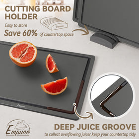 Empune cutting board set deep juice groove catches drips and keeps counters clean.
