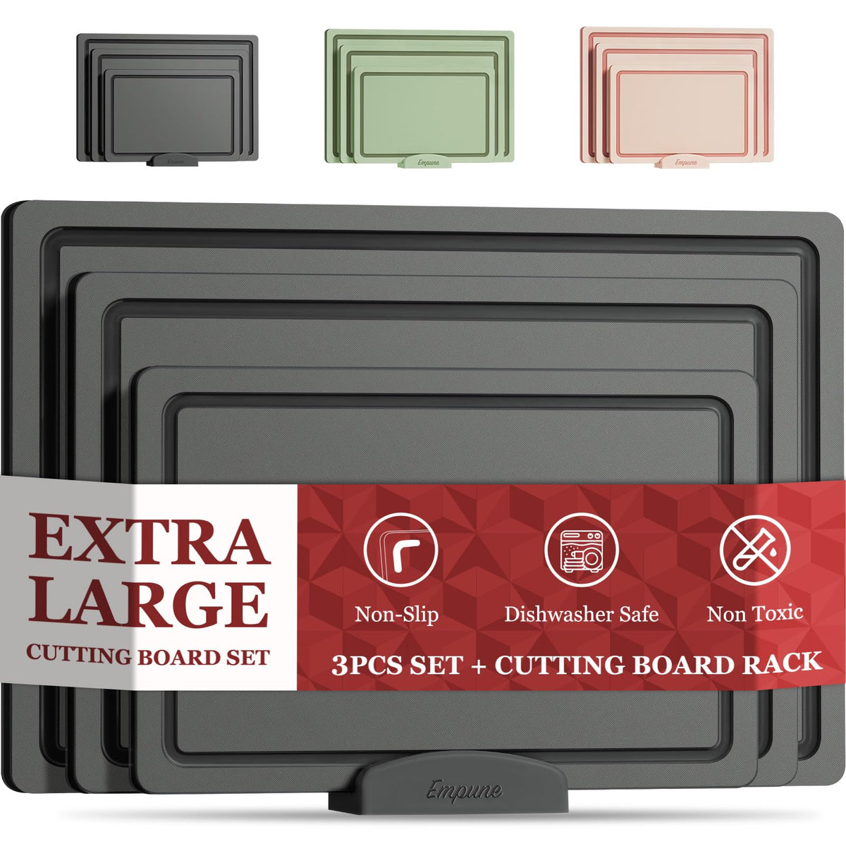 Empune cutting board set large 16x11 in use, stable surface for meat prep.