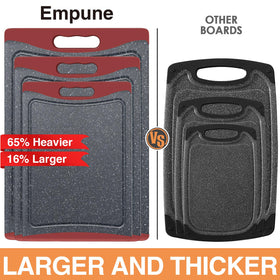Empune large cutting board in red for fruits and vegetables.